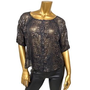 Rock 47 by Wrangler Women's Black Metallic Lightweight Sheer Shirt Top Size S